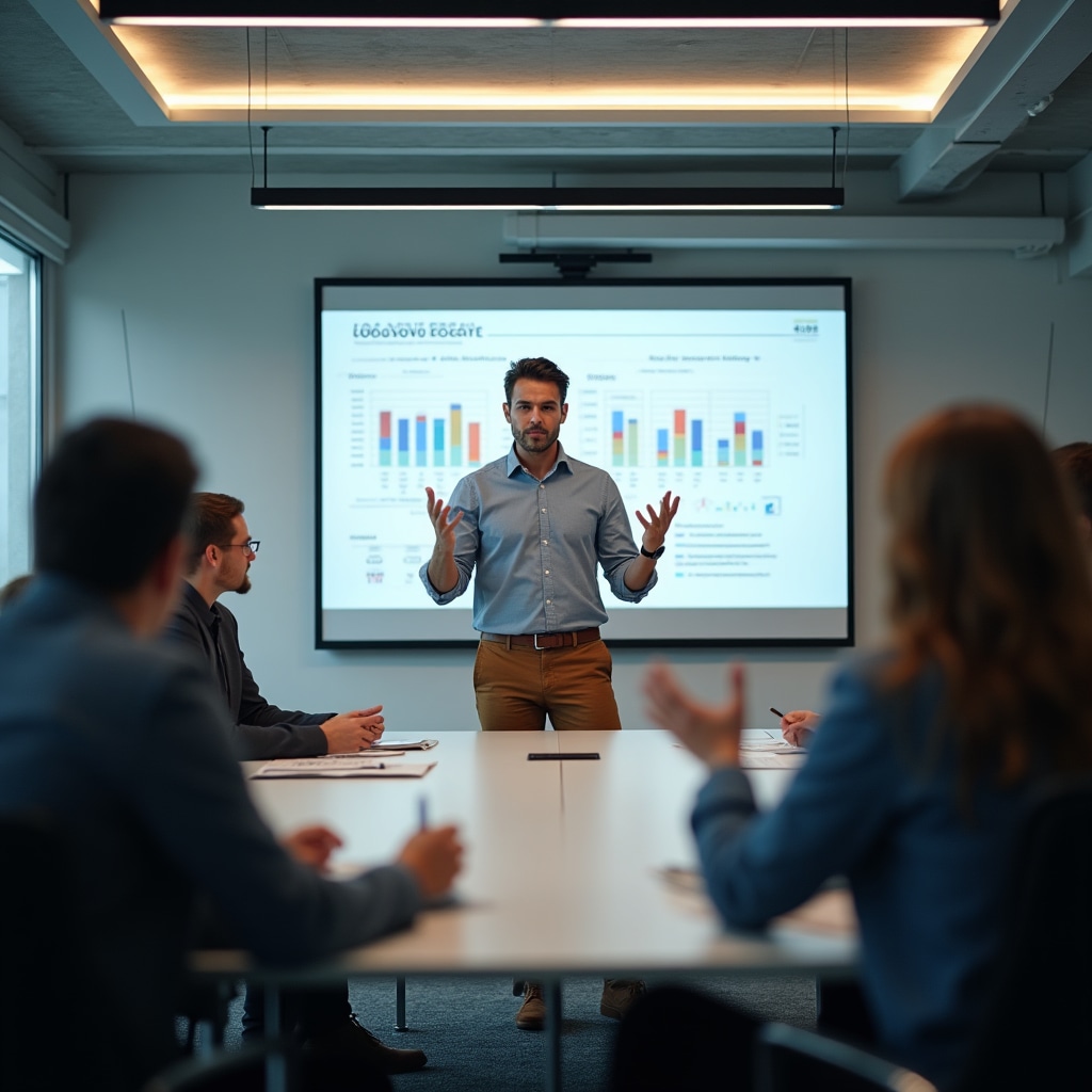 Manager leading strategic decision meeting