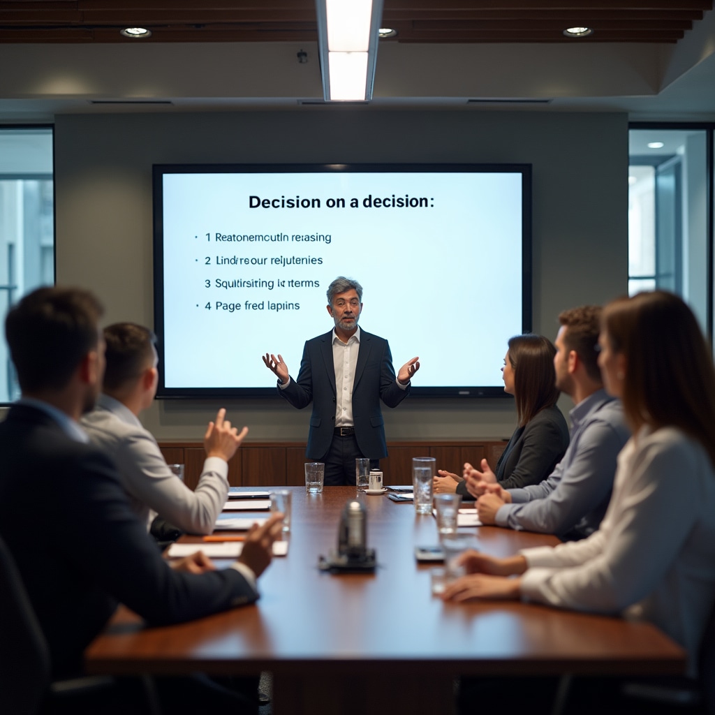 Manager communicating decision to team